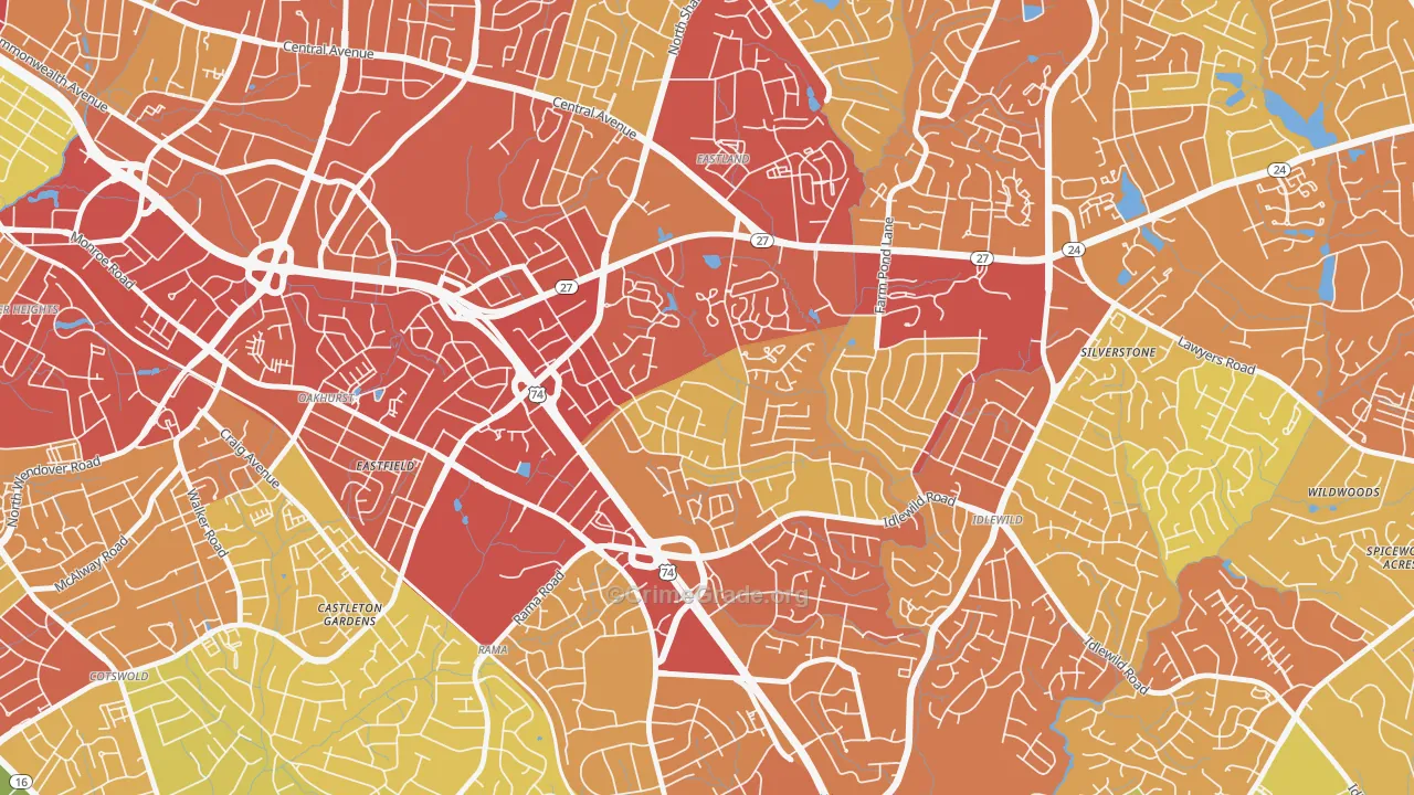 North Sharon Amity, Charlotte, NC Map of Theft Rates