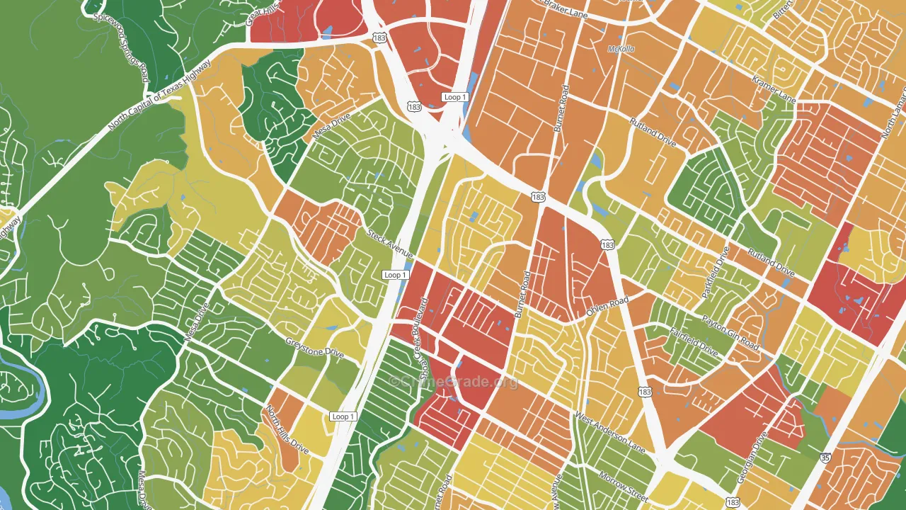 North Shoal Creek, Austin, TX Map of Theft Rates