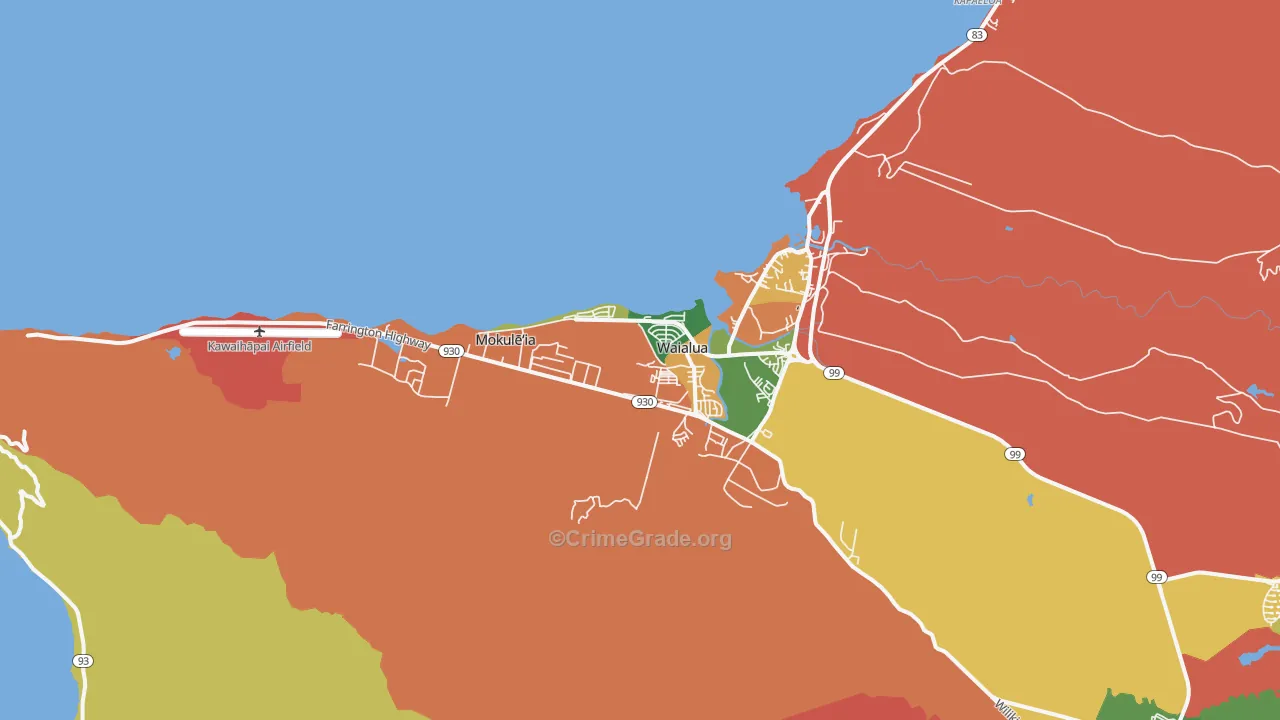 North Shore Waialua, Waialua, HI Map of Theft Rates