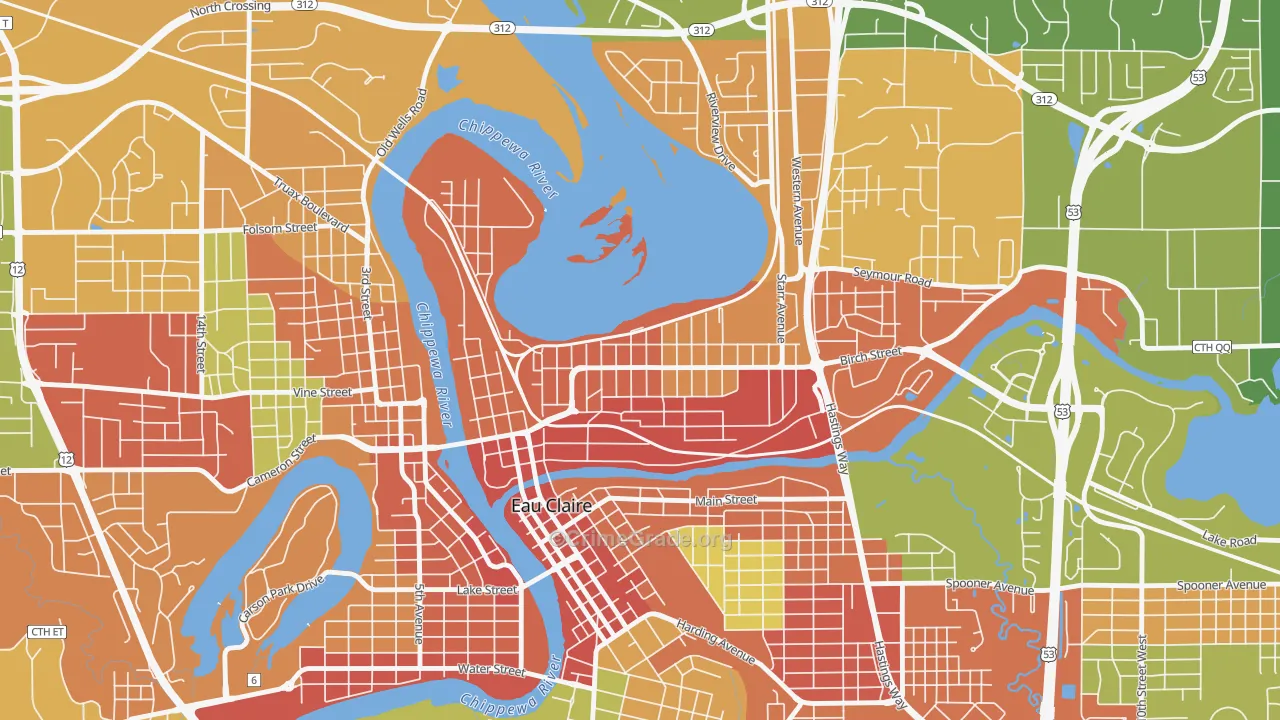 North Side Hill, Eau Claire, WI Map of Theft Rates