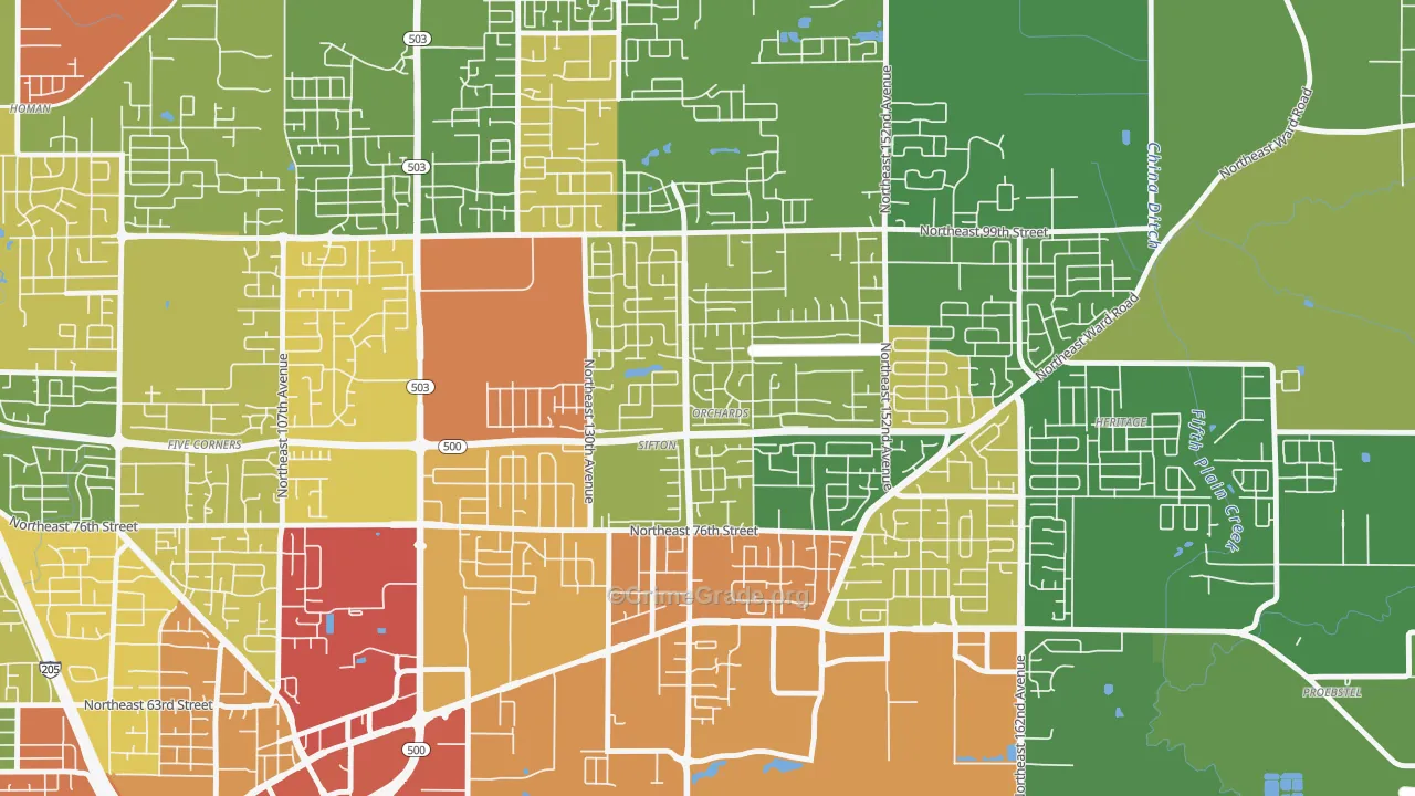 North Sifton-Orchards Area, Orchards, WA Map of Theft Rates