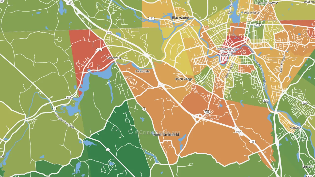 North Smithfield, RI Map of Theft Rates
