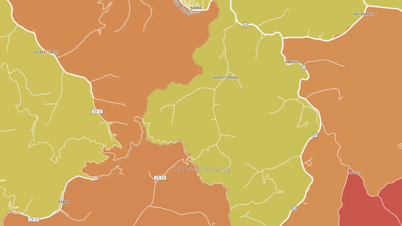 North Spring, WV Map of Theft Rates