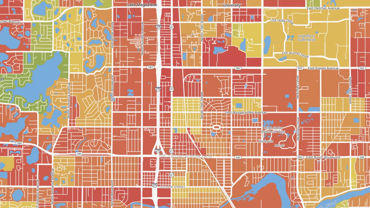 North Tampa, Tampa, FL Map of Theft Rates