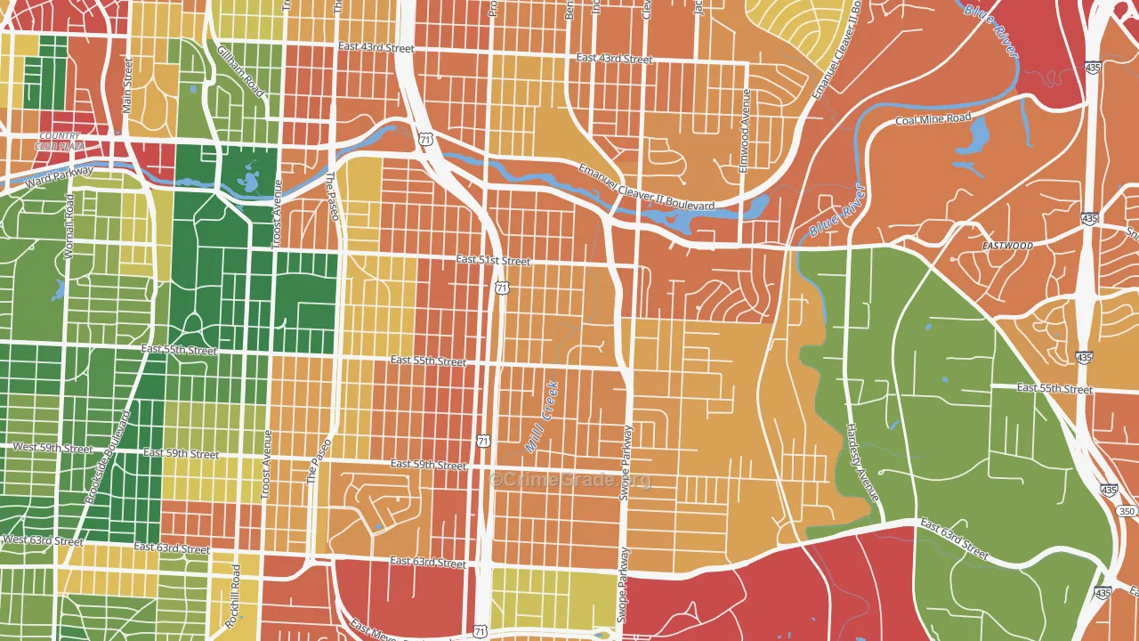 North Town Fork Creek, Kansas City, MO Map of Theft Rates