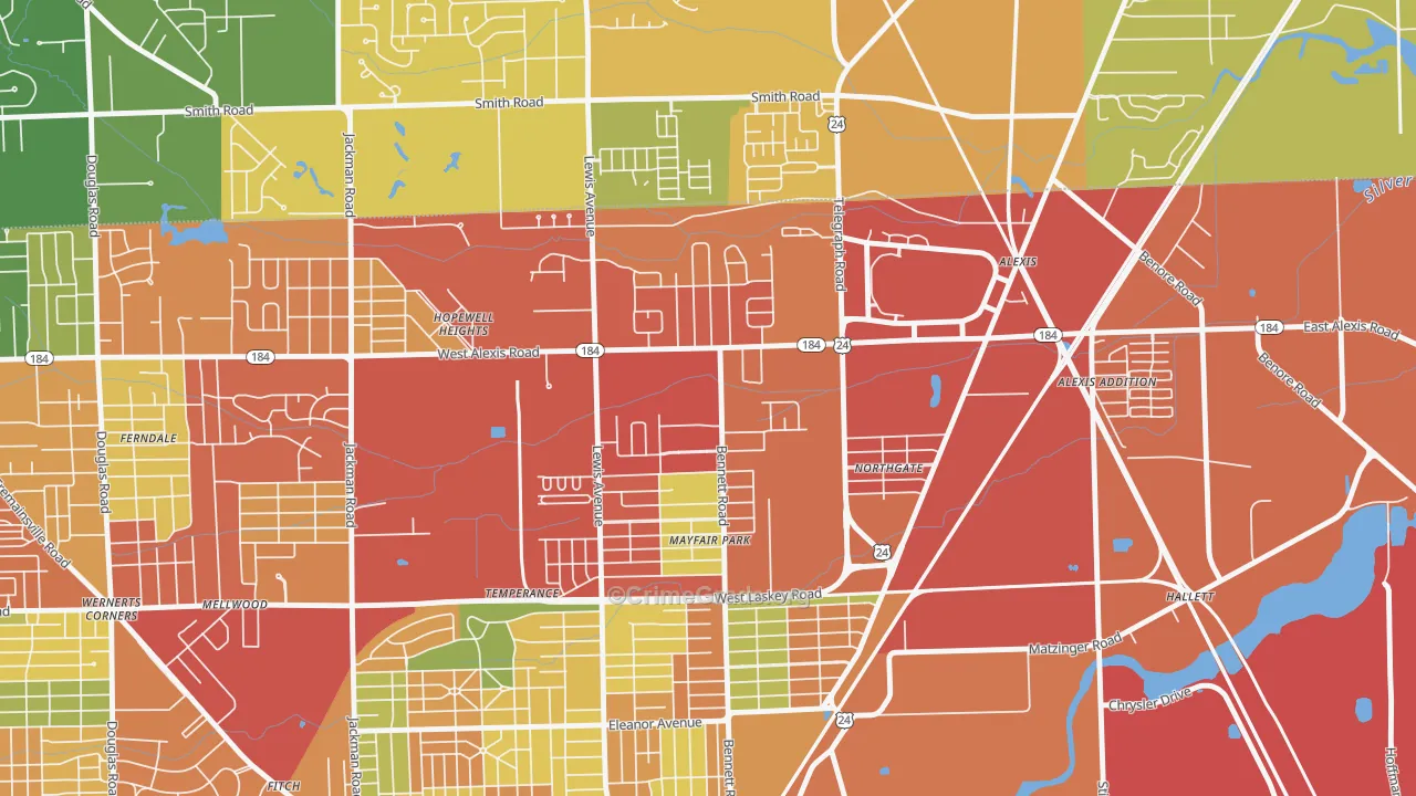 North Towne, Toledo, OH Map of Theft Rates