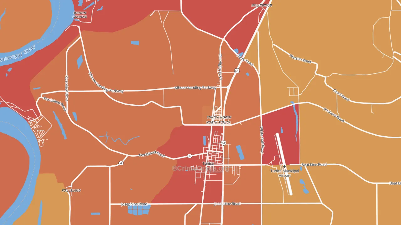 North Tunica, MS Map of Theft Rates