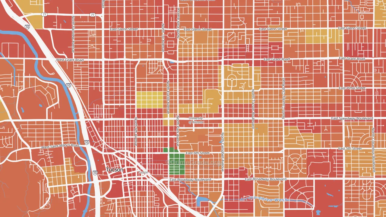 North University, Tucson, AZ Map of Theft Rates