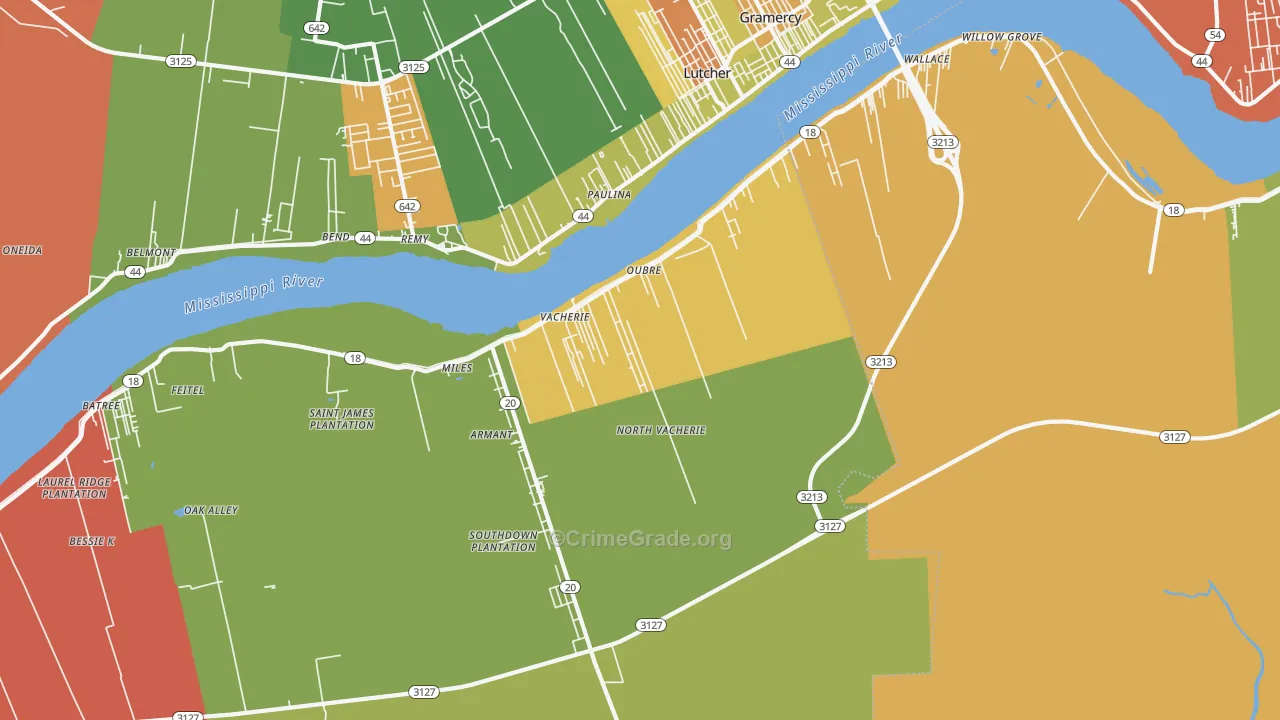 North Vacherie, LA Map of Theft Rates