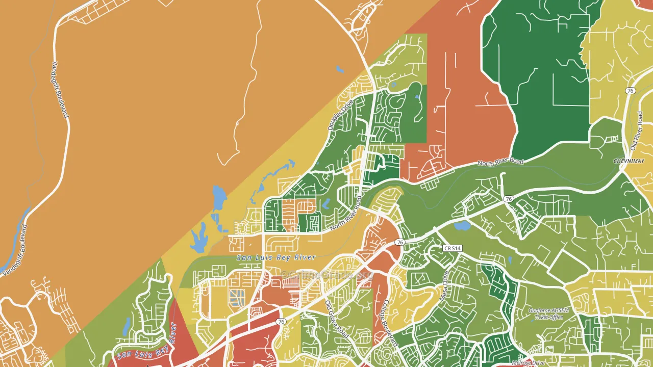 North Valley San Diego, Oceanside, CA Map of Theft Rates