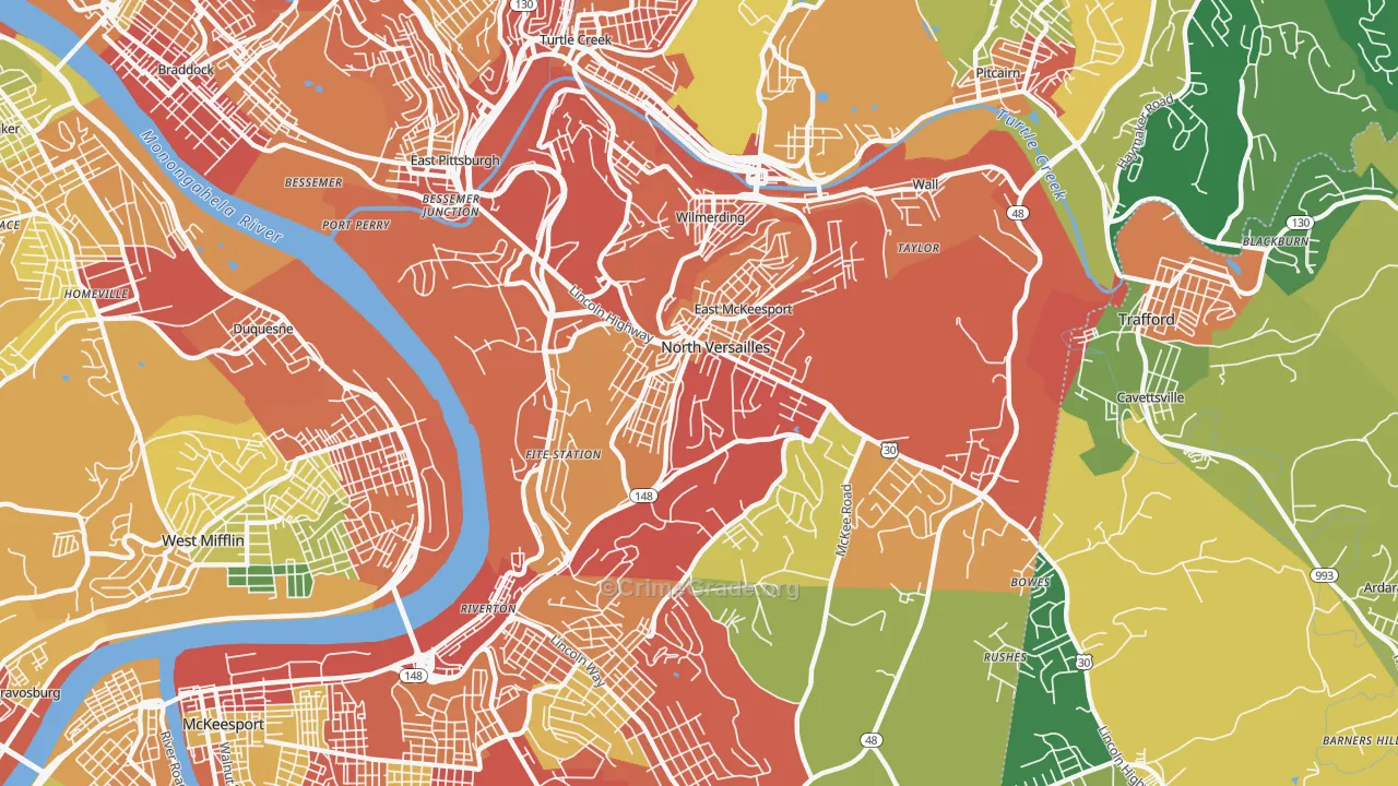 North Versailles, PA Map of Theft Rates