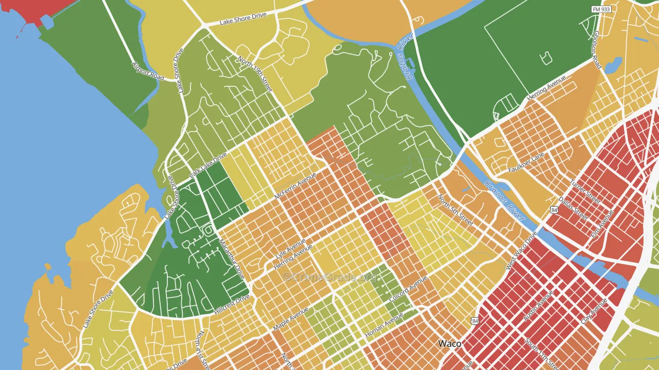 North Waco, Waco, TX Map of Theft Rates