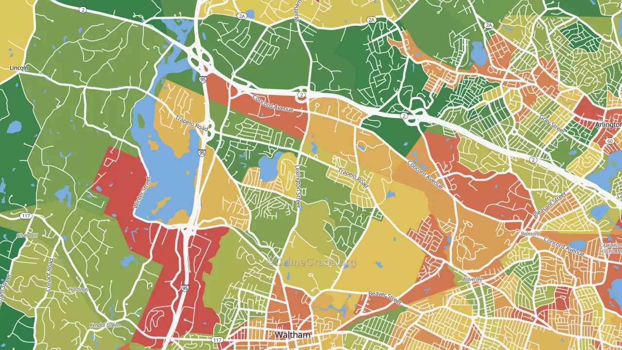 North Waltham, Waltham, MA Map of Theft Rates