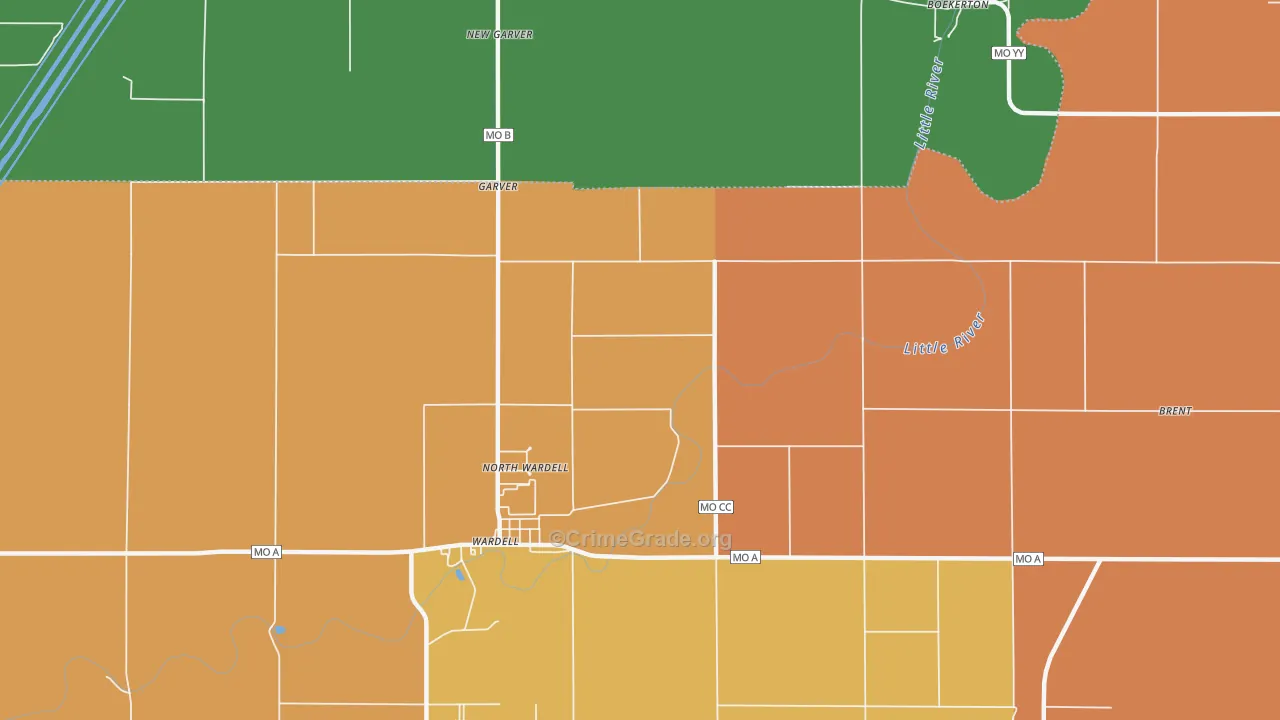 North Wardell, MO Map of Theft Rates