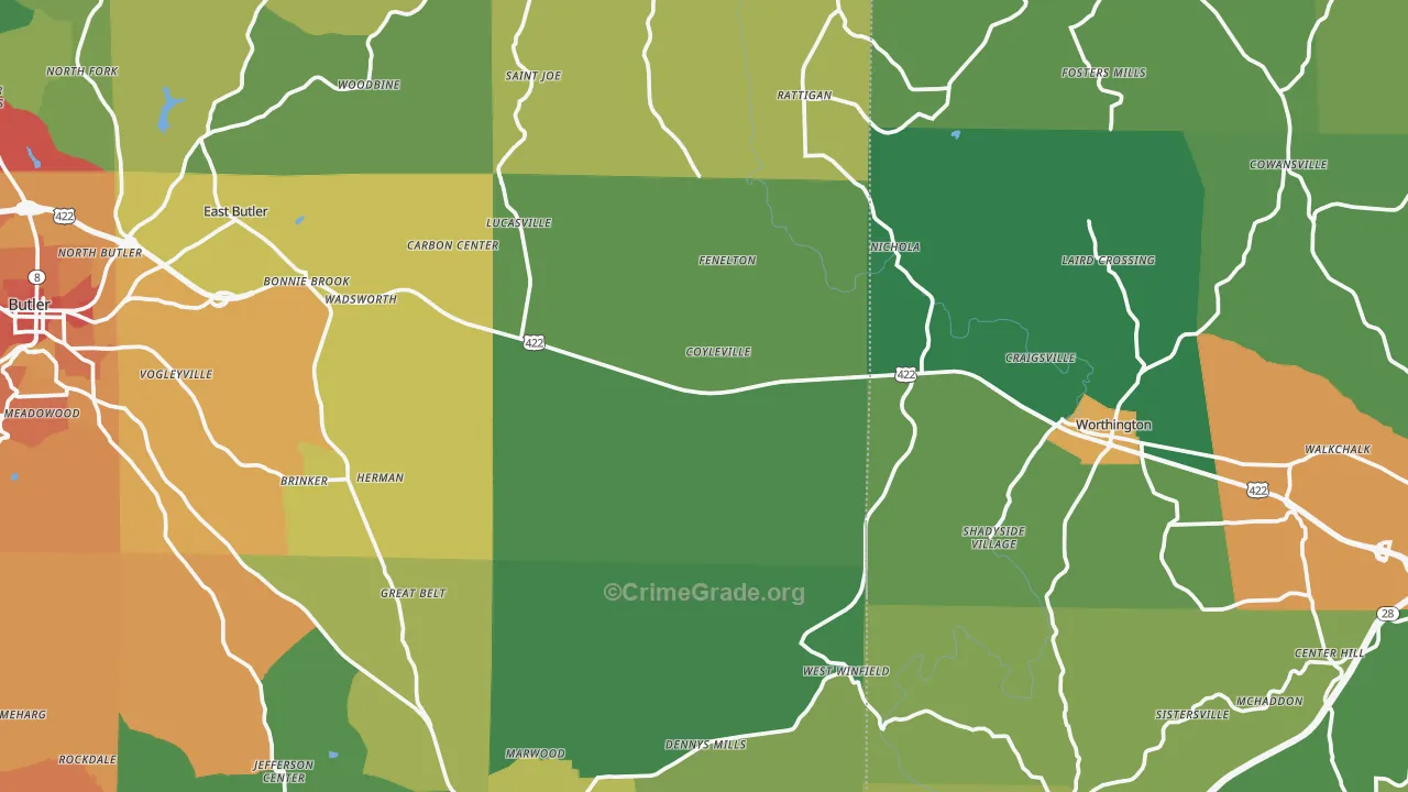 North Washington, PA Map of Theft Rates
