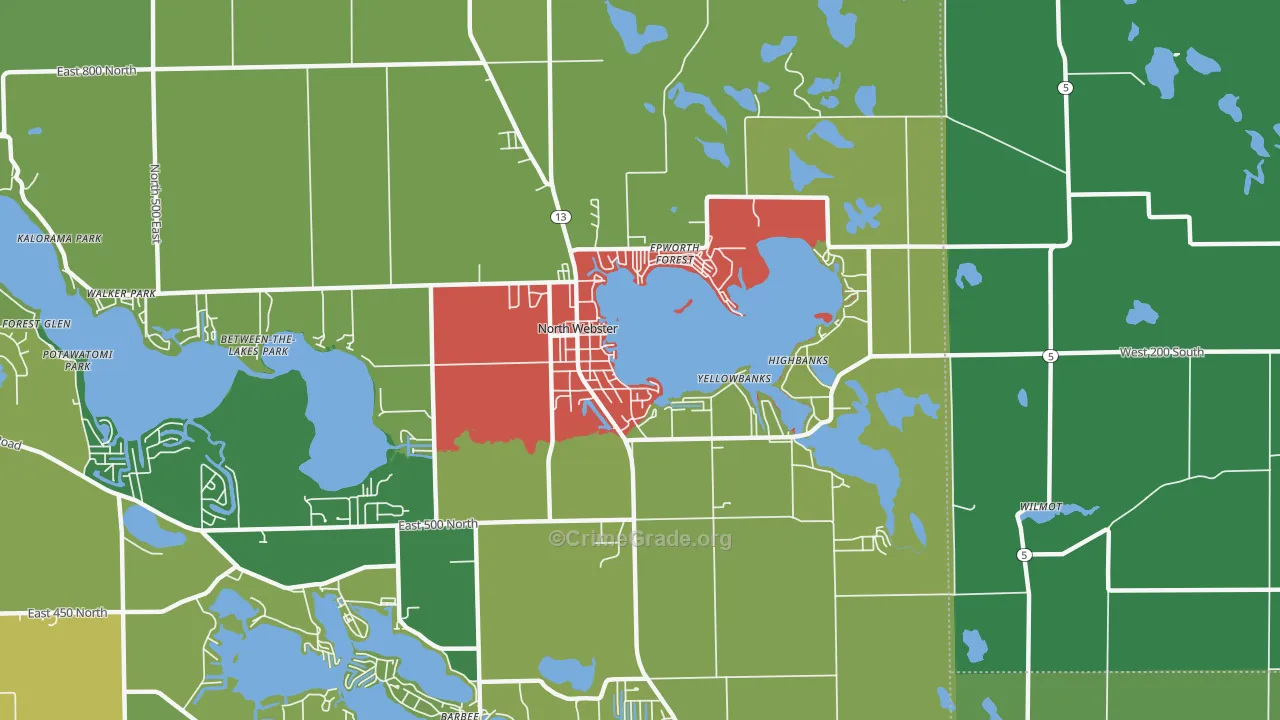 North Webster, IN Map of Theft Rates