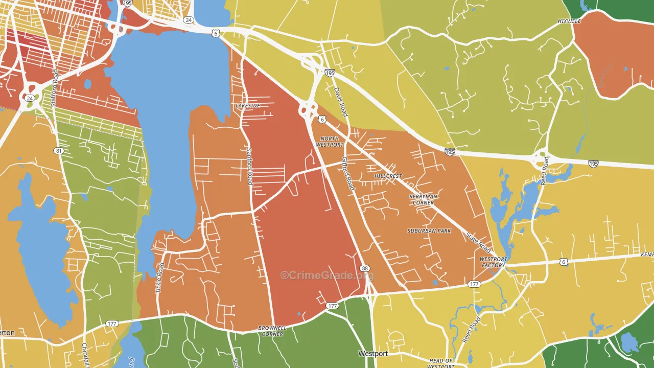 North Westport, MA Map of Theft Rates