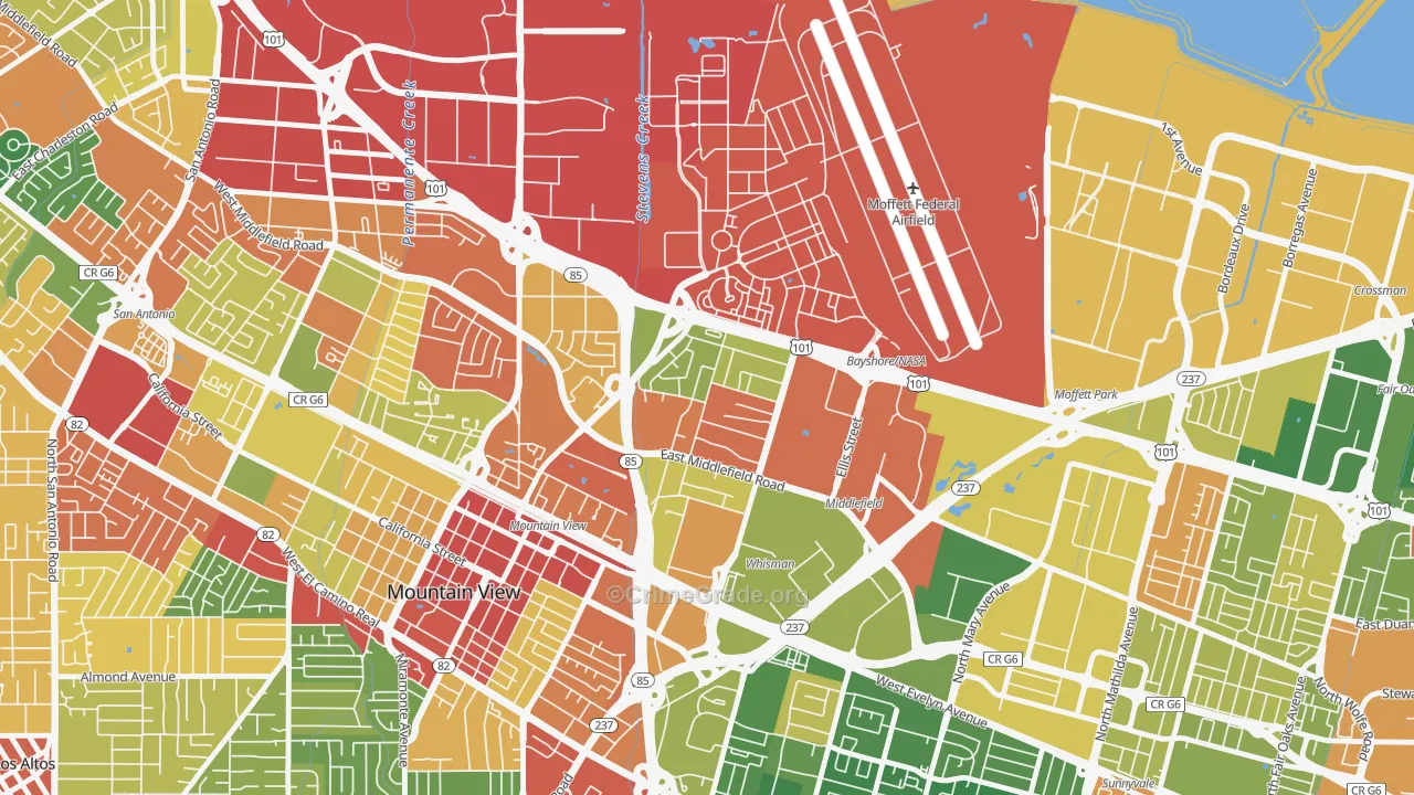 North Whisman, Mountain View, CA Map of Theft Rates