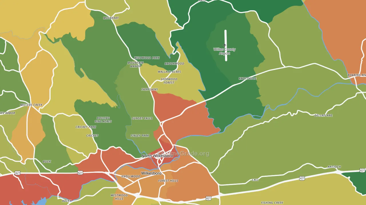 North Wilkesboro, NC Map of Theft Rates
