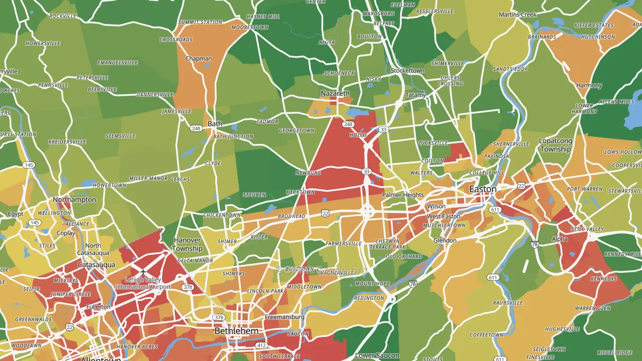 Northampton County, PA Map of Theft Rates