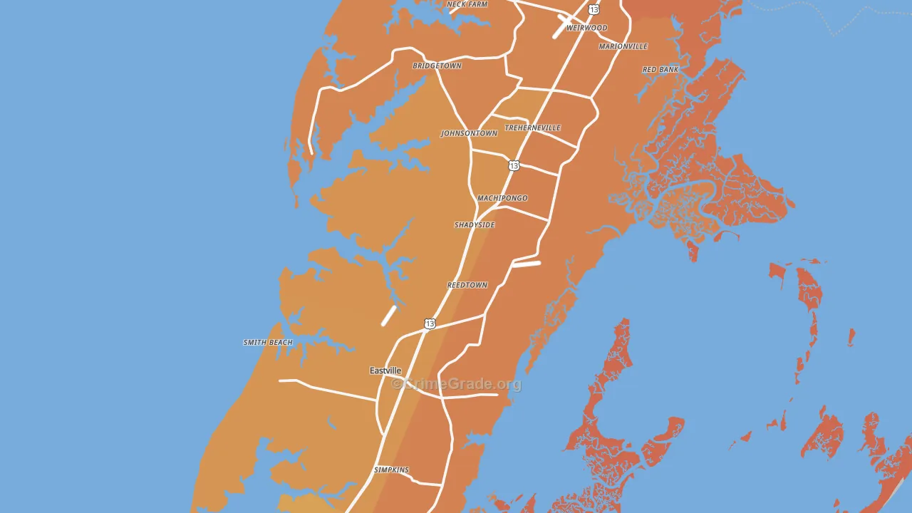 Northampton County, VA Map of Theft Rates