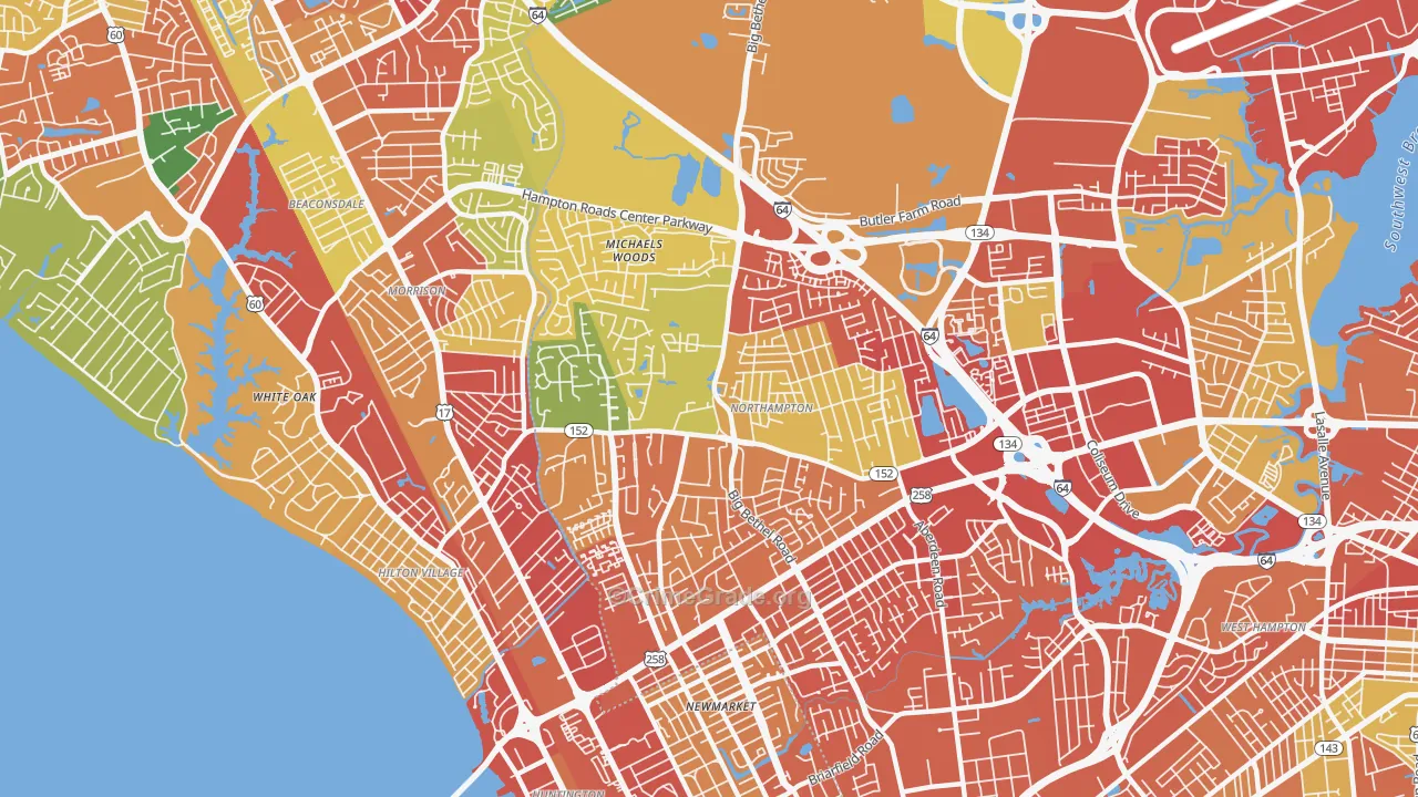 Northampton, Hampton, VA Map of Theft Rates