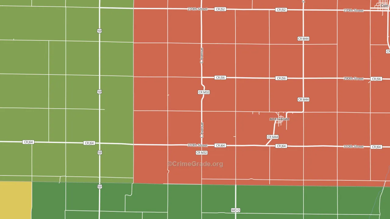 Northboro, IA Map of Theft Rates