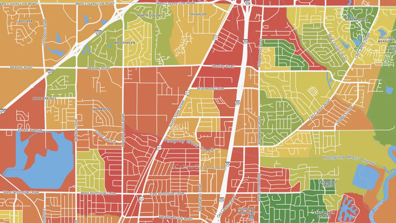Northbrook, Jackson, MS Map of Theft Rates