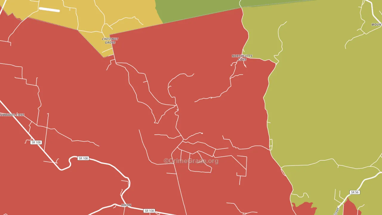 Northcutts Cove, TN Map of Theft Rates