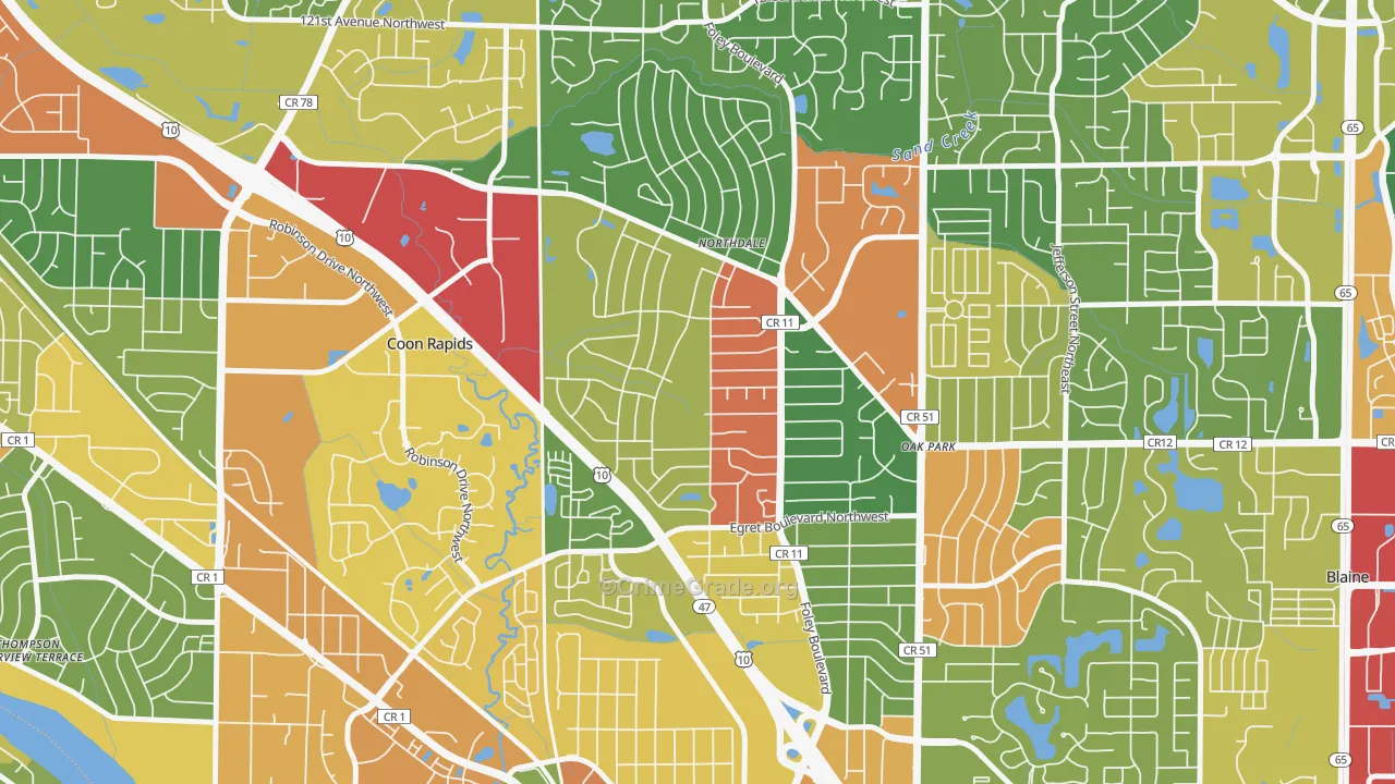 Northdale, Coon Rapids, MN Map of Theft Rates