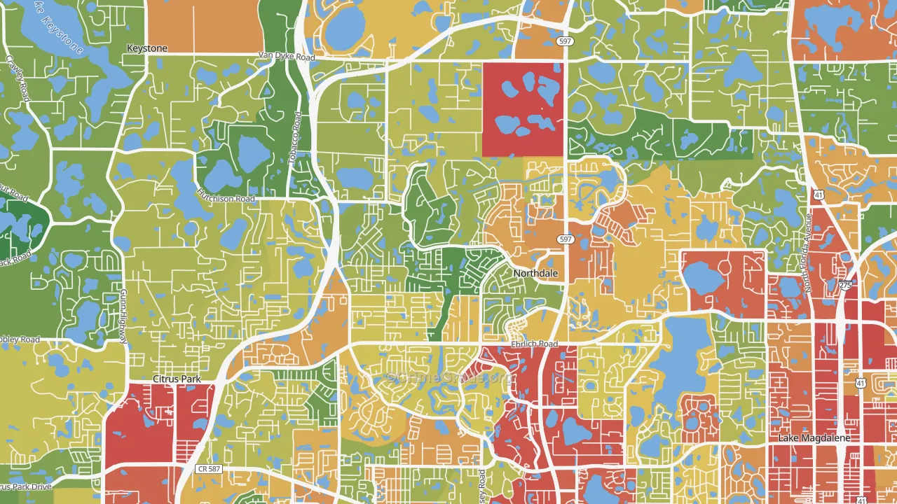 Northdale, FL Map of Theft Rates