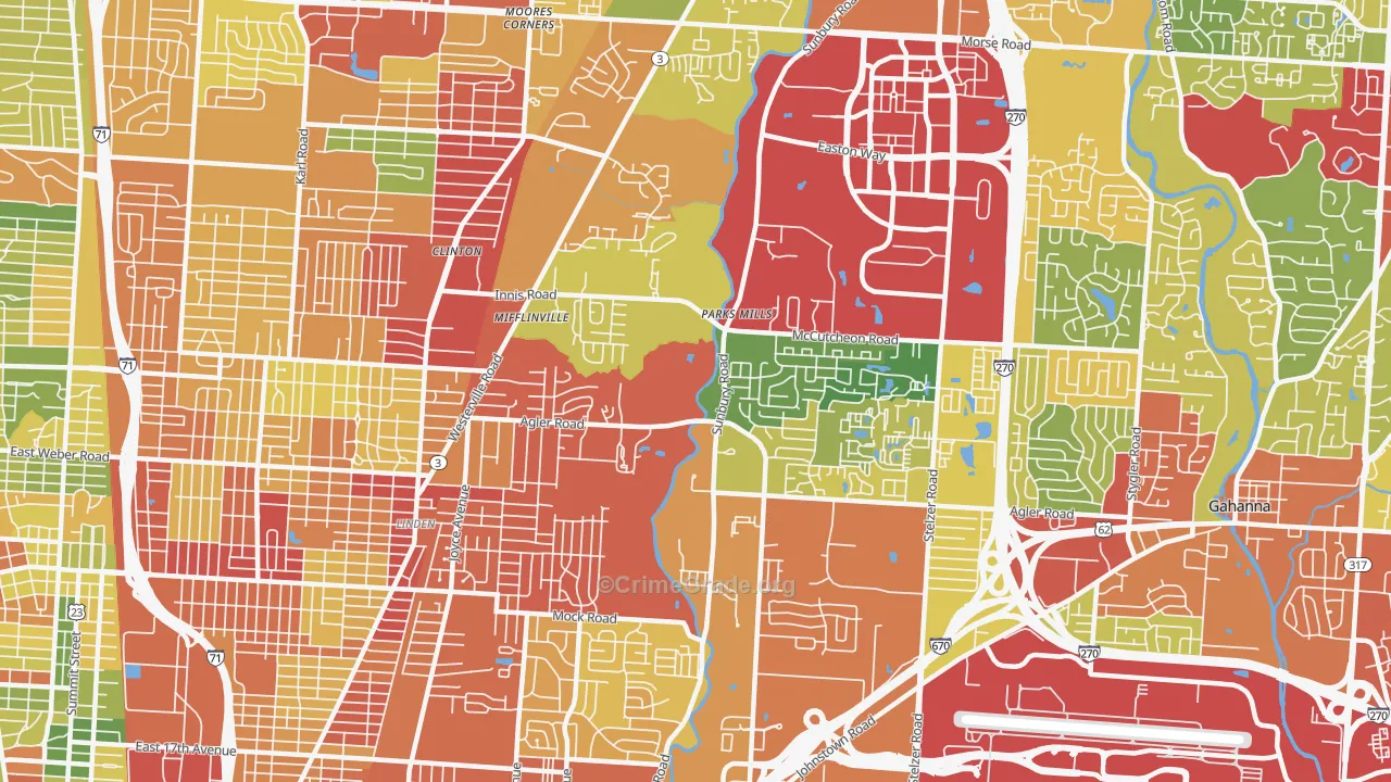 Northeast, Columbus, OH Map of Theft Rates