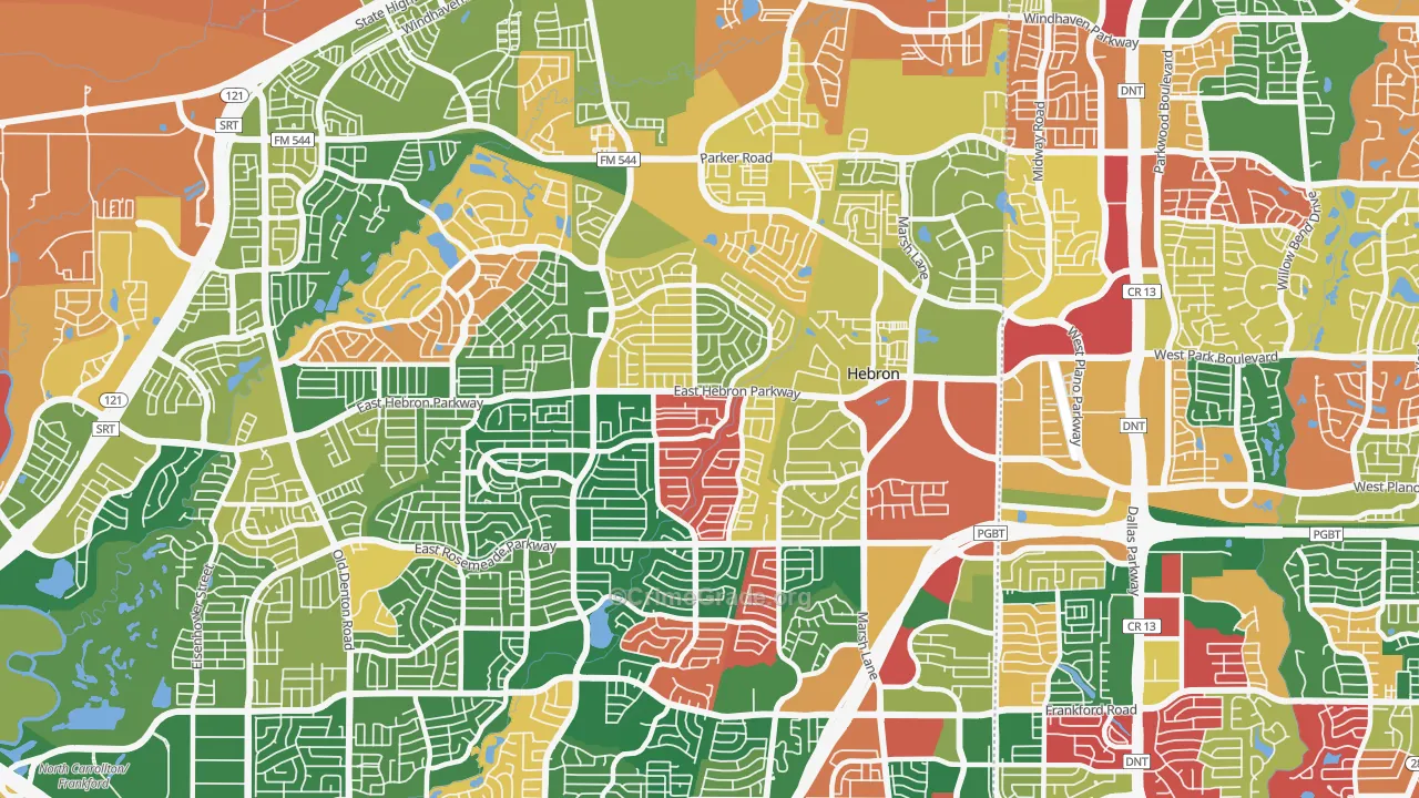 Northeast Dallas, Carrollton, TX Map of Theft Rates