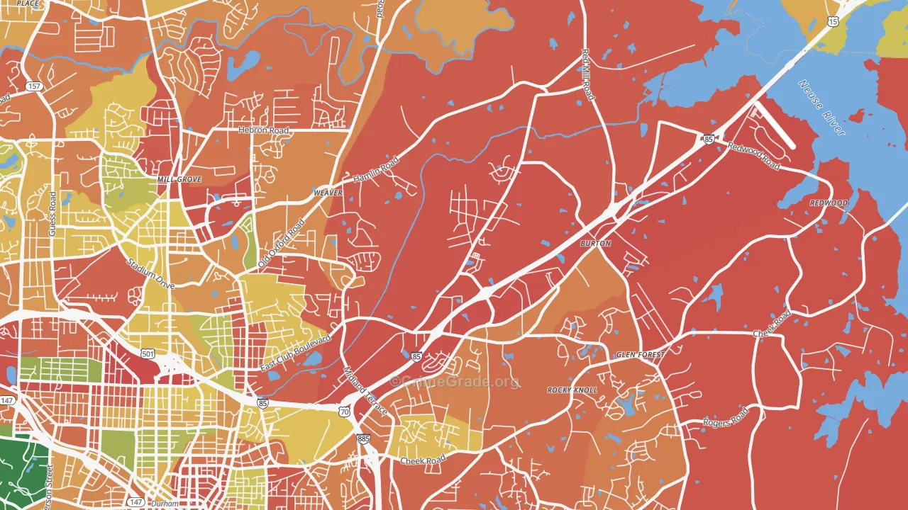 Northeast Durham, Durham, NC Map of Theft Rates