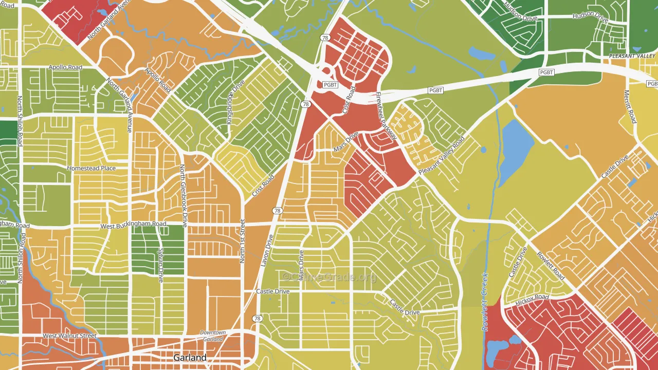 Northeast Garland, Garland, TX Map of Theft Rates