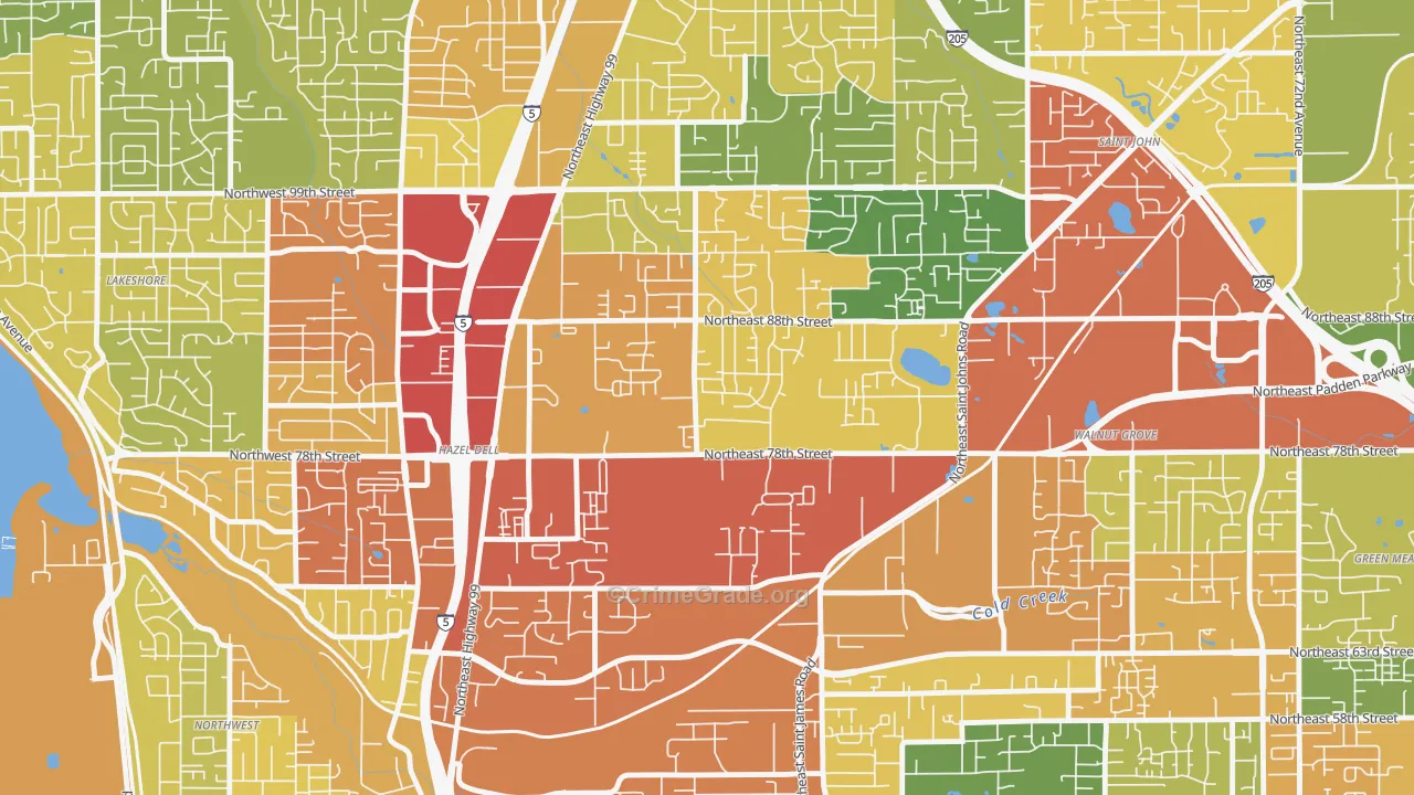 Northeast Hazel Dell, Hazel Dell, WA Map of Theft Rates