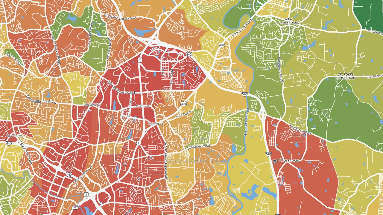 Northeast Raleigh, Raleigh, NC Map of Theft Rates