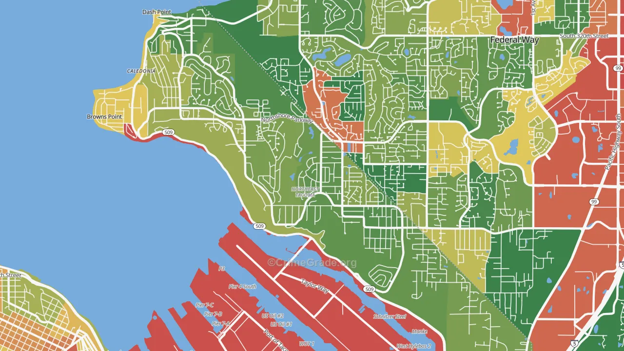 Northeast Tacoma, Tacoma, WA Map of Theft Rates