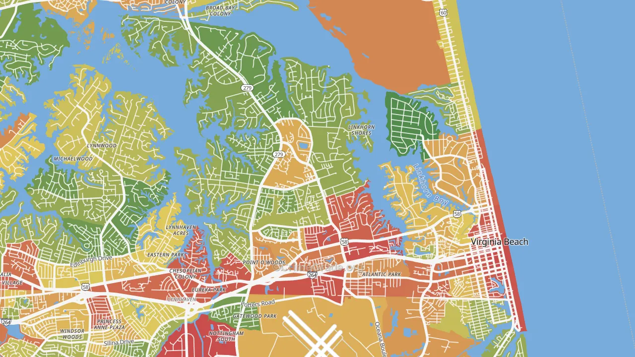 Northeast, Virginia Beach, VA Map of Theft Rates