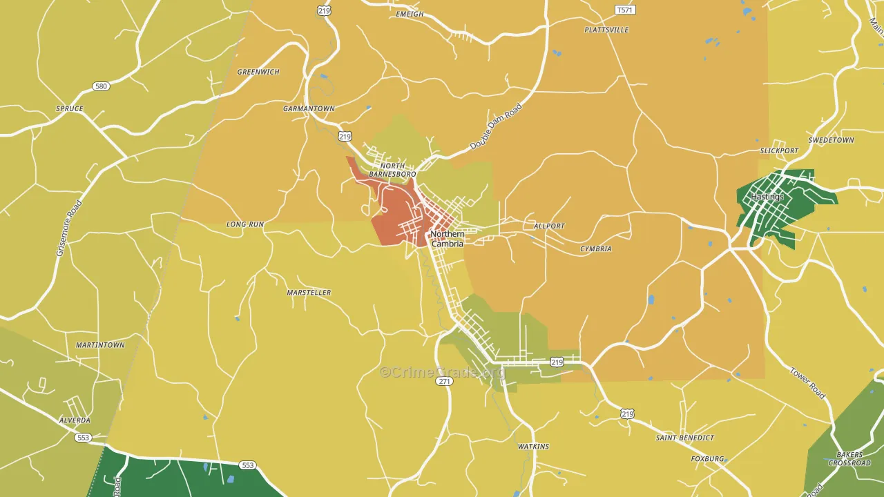 Northern Cambria, PA Map of Theft Rates