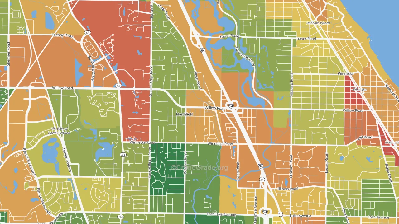 Northfield, IL Map of Theft Rates