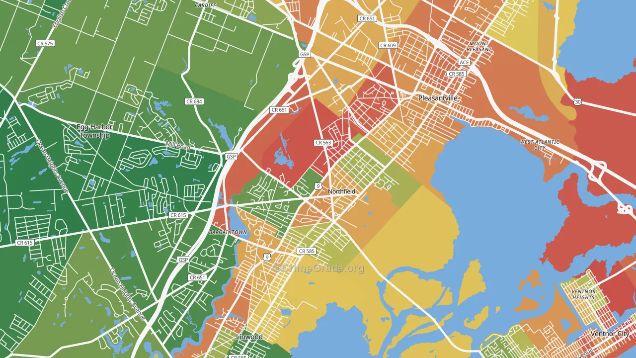 Northfield, NJ Map of Theft Rates