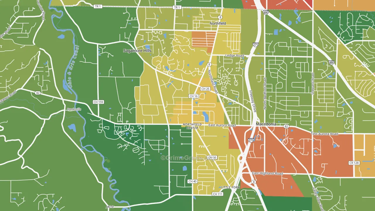 Northfield, OH Map of Theft Rates
