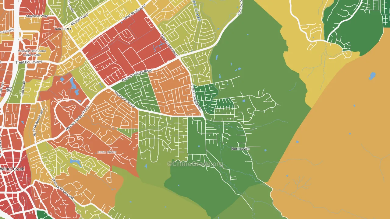 Northgate Area, Walnut Creek, CA Map of Theft Rates