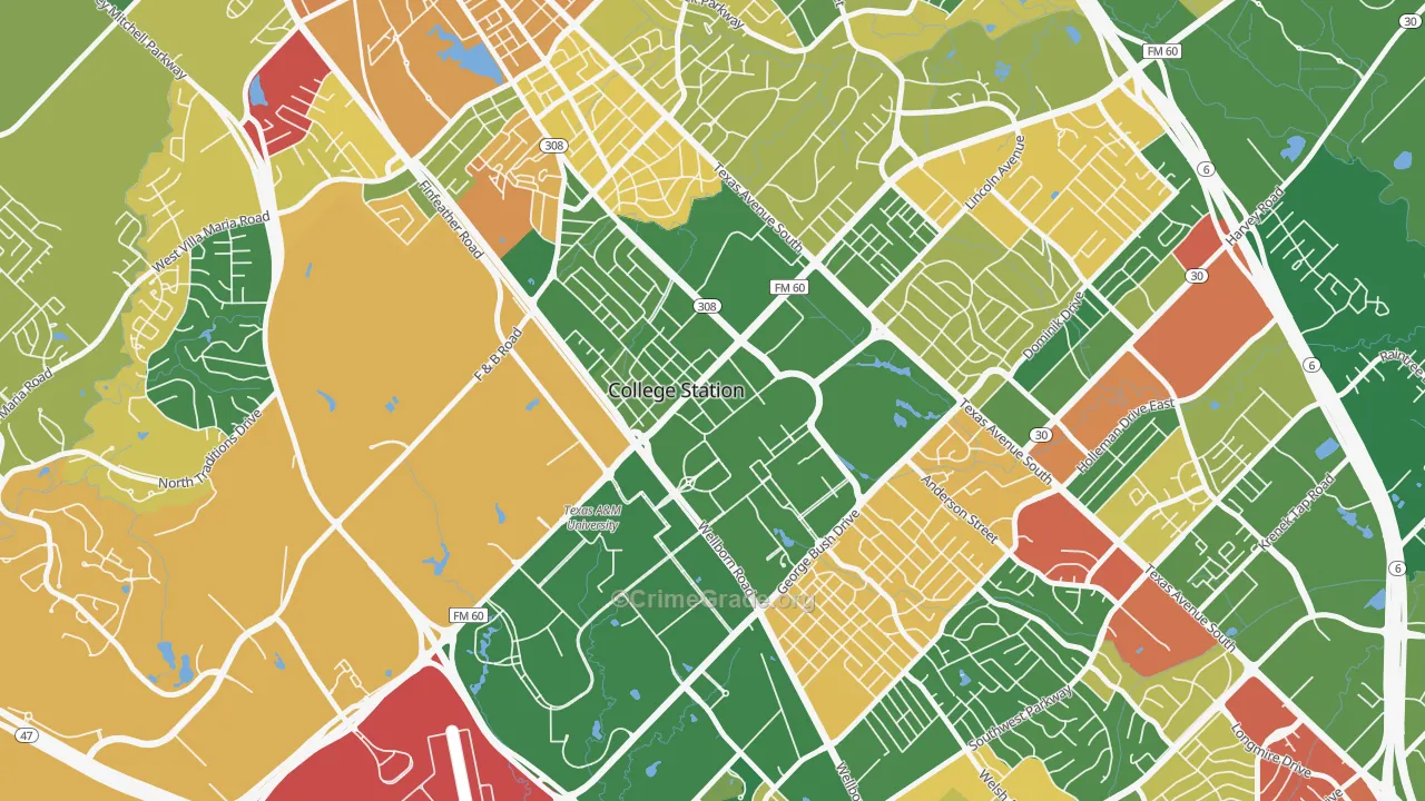 Northgate, College Station, TX Map of Theft Rates