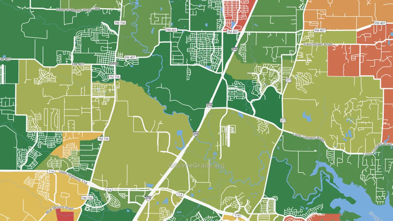 Northlake, TX Map of Theft Rates