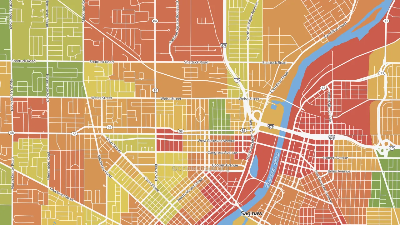 Northmoor, Saginaw, MI Map of Theft Rates