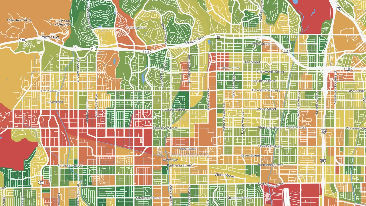 Northridge, CA Map of Theft Rates