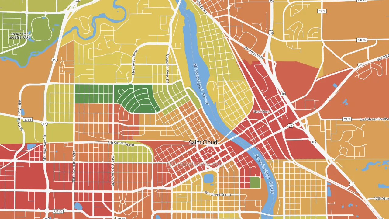 Northside Hester Park, St. Cloud, MN Map of Theft Rates
