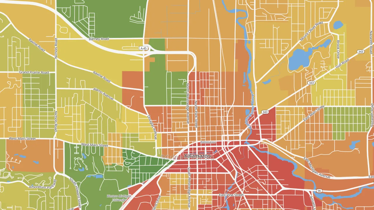 Northside, Kalamazoo, MI Map of Theft Rates